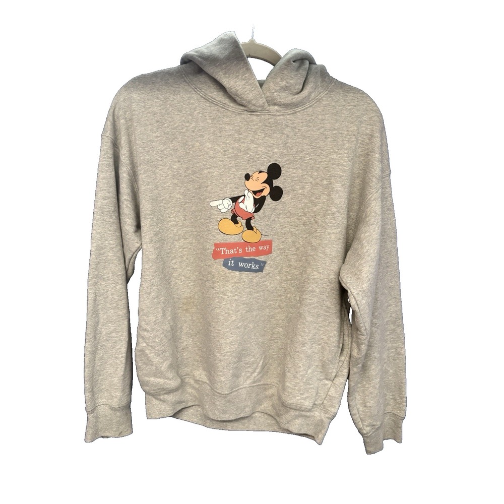 DISNEY Mickey Mouse‎ Hoodie Sweatshirt Gray Small "That's The Way It Works"